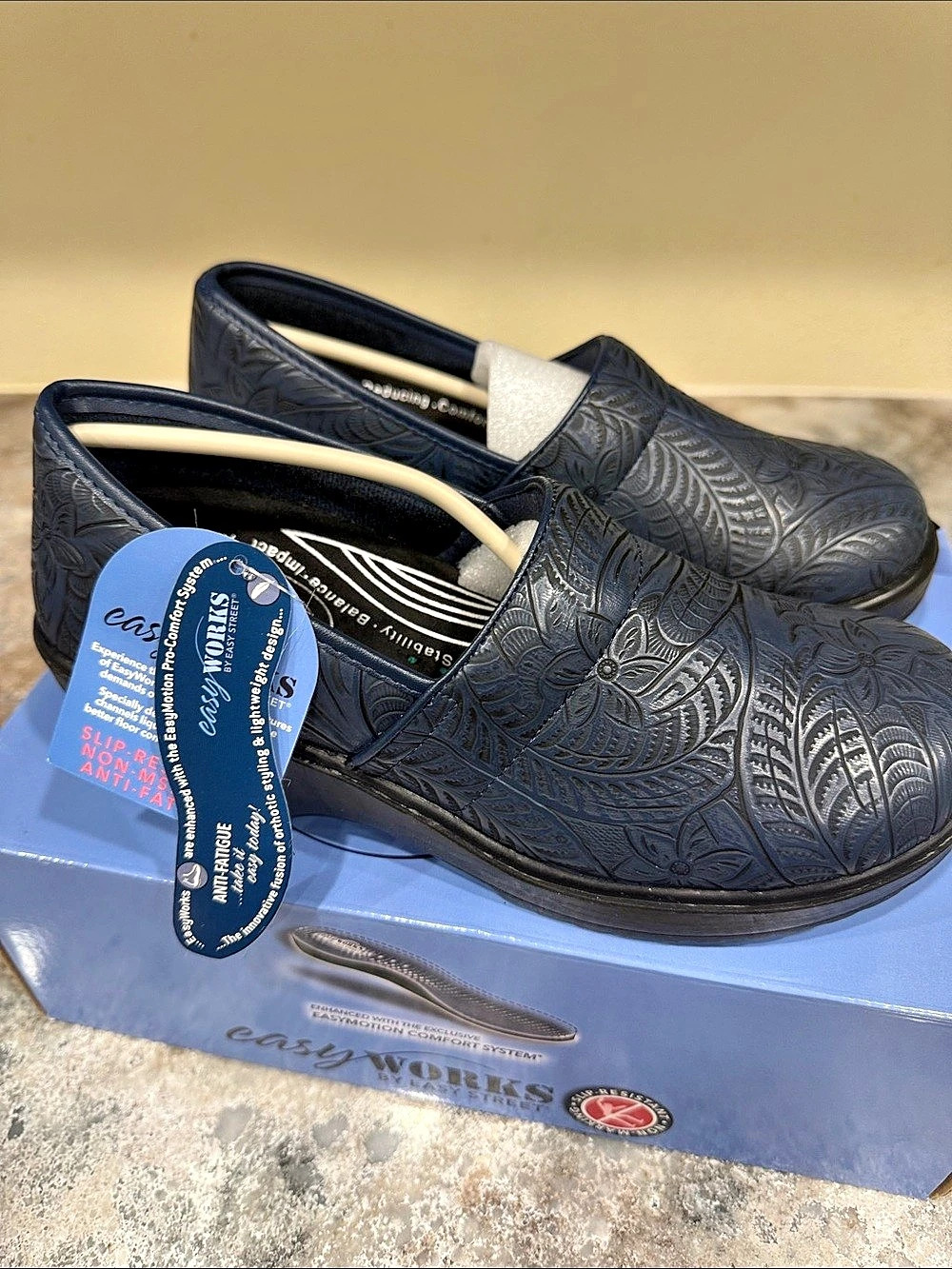 Easy Works slip-resistant embossed slip-on shoes Black Slip-Resistant Slip-Ons